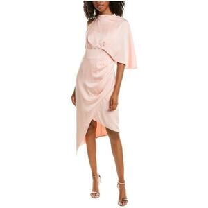 Theia Bria Cape Wrap Cocktail‎ Dress Light Pink High Low Asymmetrical Zip Size 8